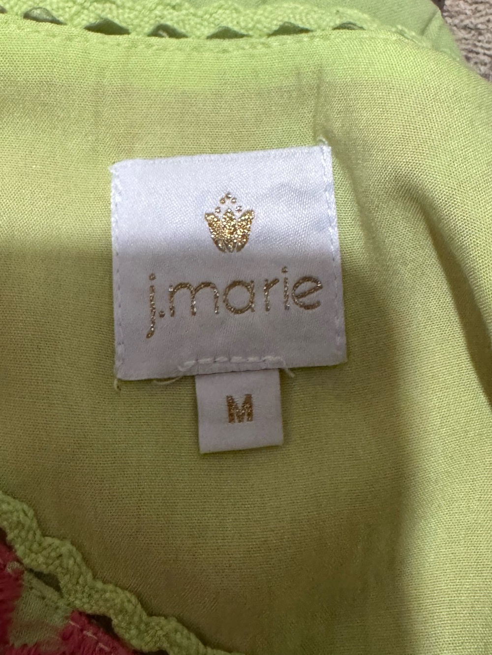 J.Marie Lime Green Dress with Pink Embroidered Yoke Size Medium - Picture 6 of 6